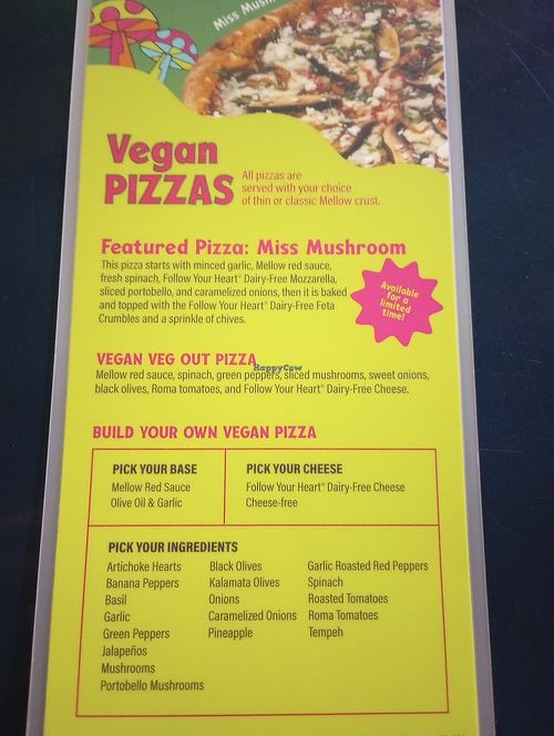 Vegan menu as of Feb 2024 (2 of 2) at Mellow Mushroom in West Chester