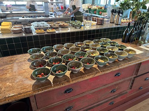 Soup prep bowl at kitchen   at The Second Story at Little Saint in Healdsburg