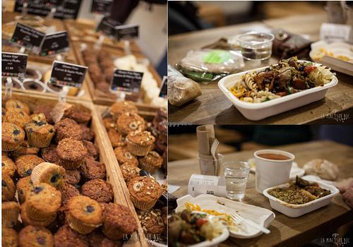 Most cupcakes not vegan but the 2 casseroles + soup are all vegan, dishes picked from their buffet. Affordable prices for the buffet. at Planet Organic - Torrington Place in London