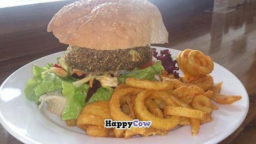 Crumbed mushroom portobello burger at Peace Pies in Redcliffe