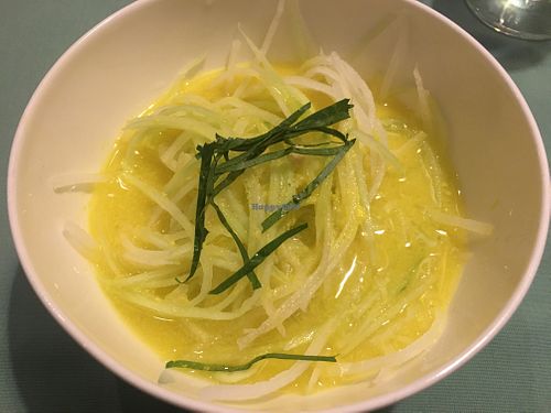 warm laksa curry with herbs and veg noodles at L'Elephant Vert in Luang Prabang