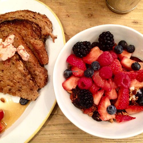Vegan French toast and Granola/Berry bowl  at The Butcher's Daughter - Nolita in New York City