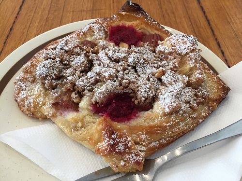 Raspberry and Rhubarb Danish at Crumbs Organic Bakehouse in Kensington