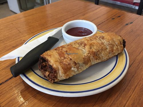 Vegan sausage roll at Crumbs Organic Bakehouse in Kensington