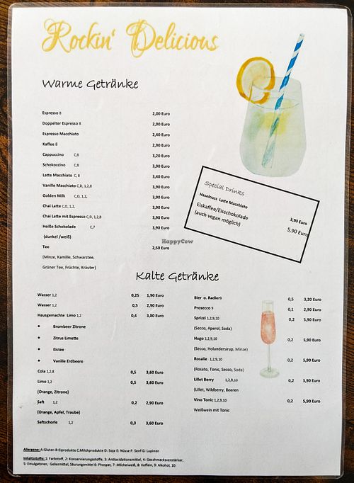 Menu page at Rockin Delicious Cafe und Concept Store at Rockin Delicious Cafe und Concept Store in Kronach