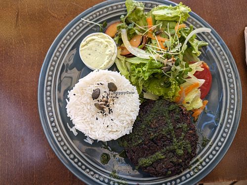 Burger with rice and salad at Mela Canela - Sintra Centre in Sintra