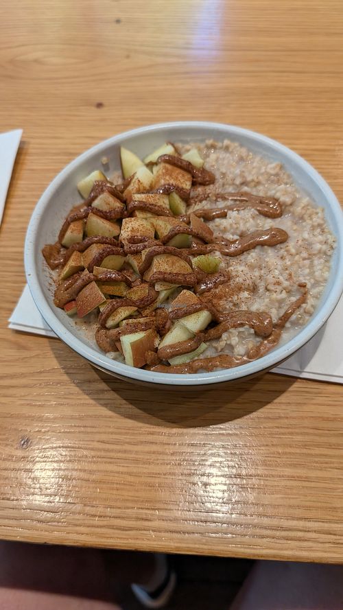 Apple oatmeal bowl at Revolucion Coffee + Juice in Austin