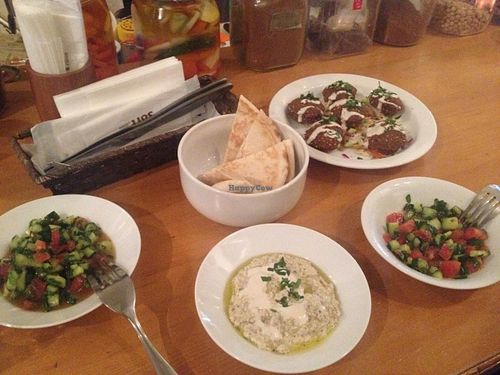 Vegan dinner; falafel, hummus, tabouleh salad at Ta-im in Tokyo