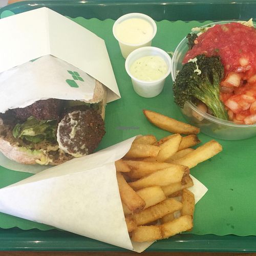 Falafel Pitta + Belgium Fries & Salad  at Maoz Vegetarian in Miami Beach