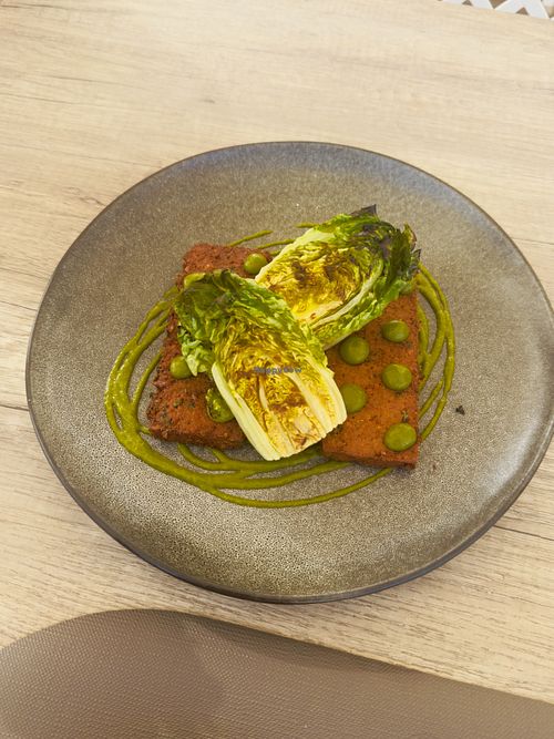 Chickpea Fritters w baby lettuce   at Oia Gefsis in Oia