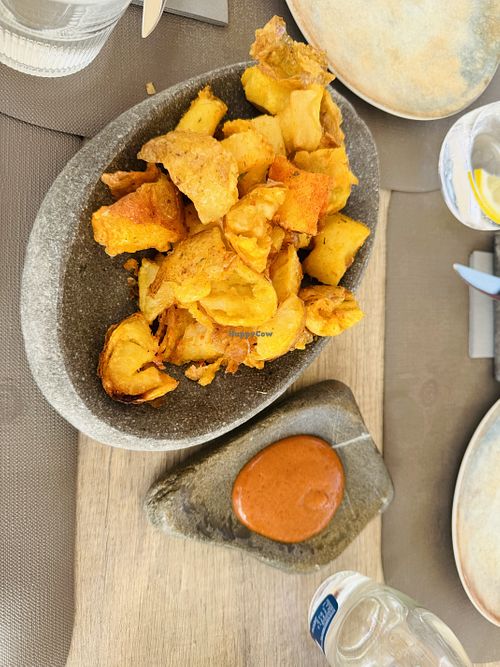 Crunchy Naxos Potatoes   at Oia Gefsis in Oia