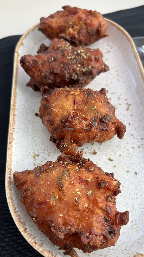 Tomato keftedes (vegan without sauce).  at Flora in Oia