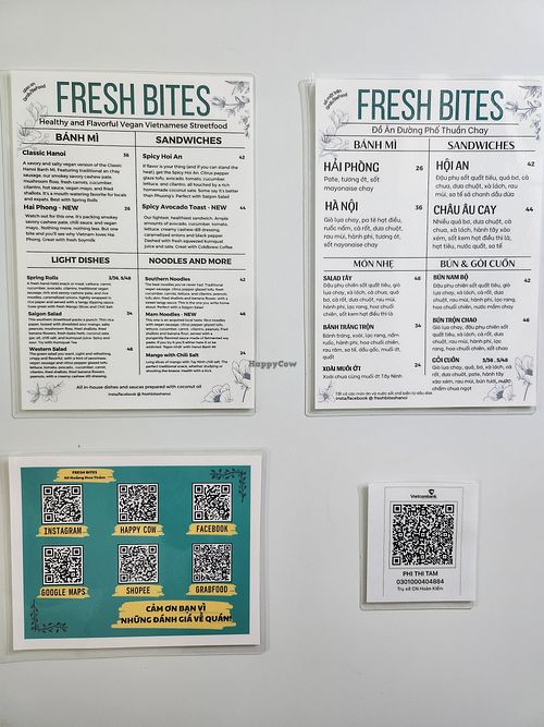 Menu and links at Fresh Bites in Hanoi