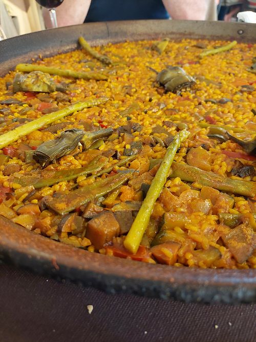 Vegan paella close up at Arrocería El Rek in Valencia