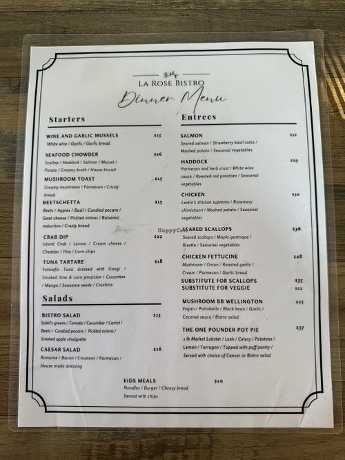 Menu  at La Rose Bistro in Cavendish