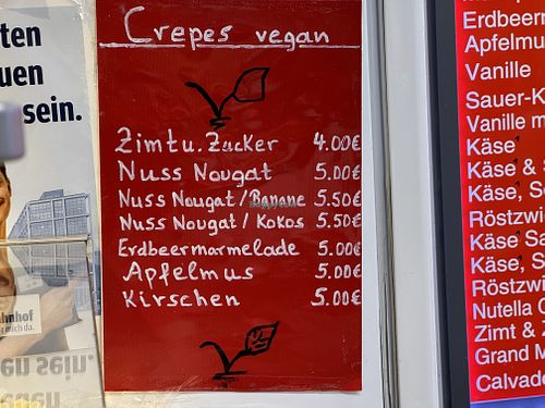 vegan menu  at Crêperie Chris - Waffeln und Crepes - Kiosk in Mannheim
