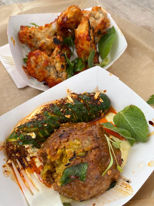 Seitan Kufteh and Harissa crispy cauliflower  at Galactic Mega Stallion in Red Bank