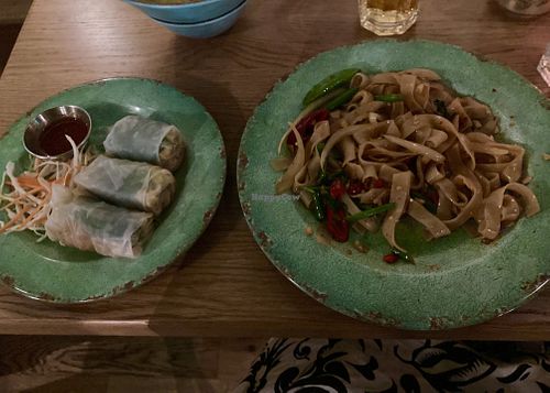 Summer rolls & gf/vegan drunken noodles (though tofu was missing)  at Rosa's Thai Cafe in Cardiff