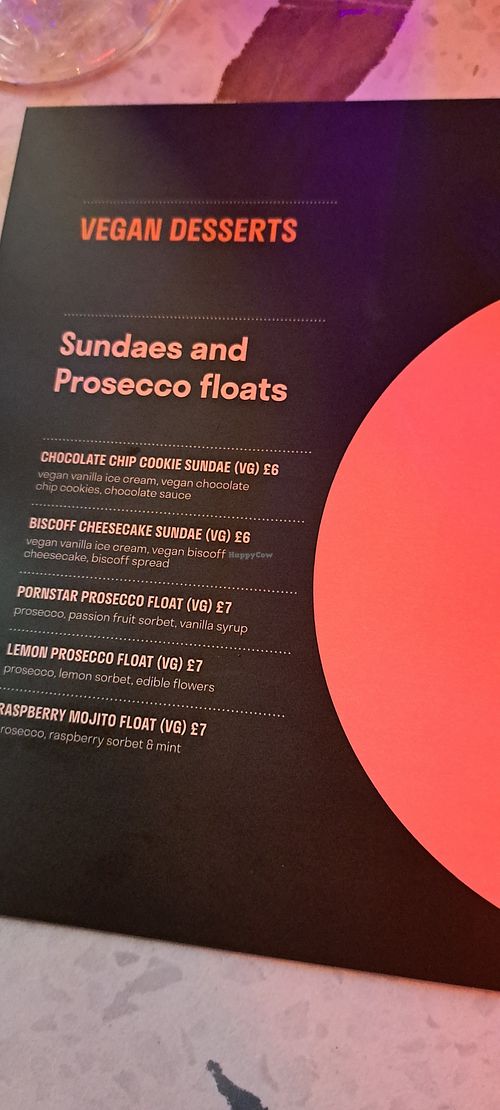 Dessert menu at August House in Glasgow