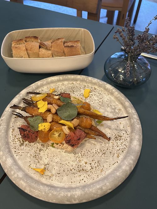 Starter (braised carrots and hummus)  at HEBE  in Paris