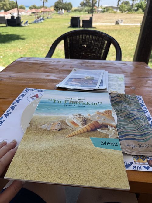 Table and menu  at Taverna Ta Filarakia in Rhodes