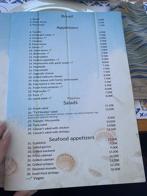 Menu  at Taverna Ta Filarakia in Rhodes