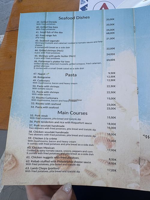 Menu  at Taverna Ta Filarakia in Rhodes