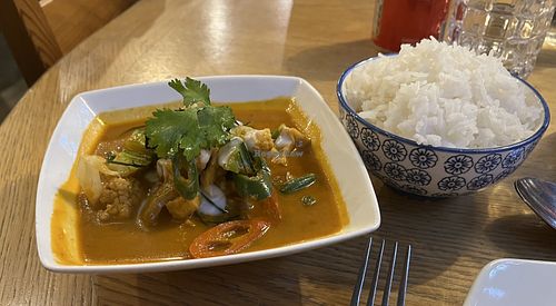 Panaeng curry with tofu plus jasmine ricee  at Koi Thai Restaurant in Aberdeen