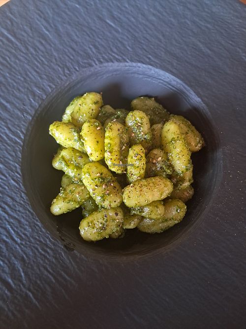 Vegan pistachio pesto gnocchi at Daily Dose in Helsinki