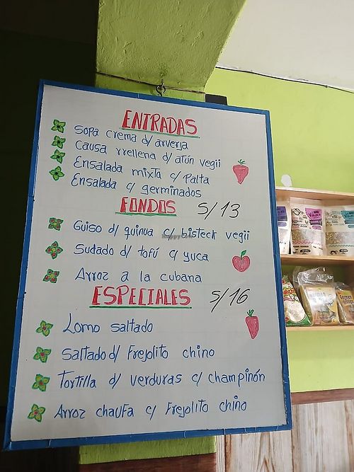 Menu of the day in May 2025 at Dos Girasoles in Lima