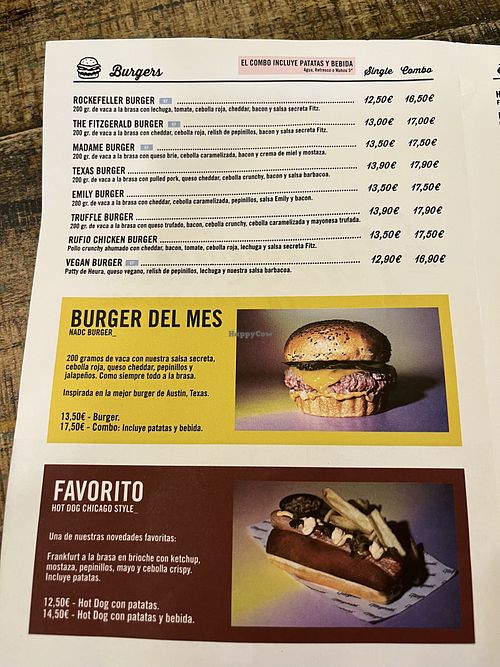 Menu  at The Fitzgerald Burger Company in Valencia