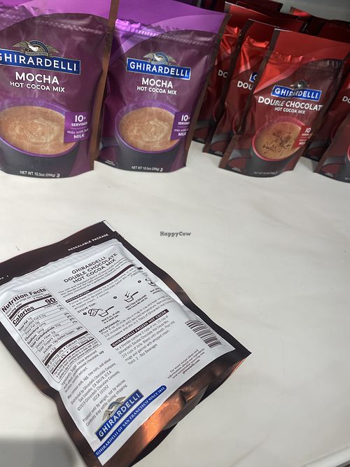 Hot Cocoa Mixes (Checking Ingredients)  at Ghirardelli Ice Cream and Chocolate Factory Outlet in San Leandro