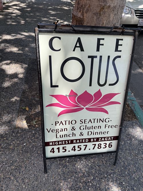 Advertising vegan options on the street  at Cafe Lotus in Fairfax