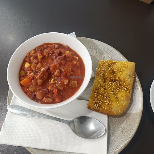 Baked beans and dukkah focaccia :) at Larder & Thyme in Ferntree Gully