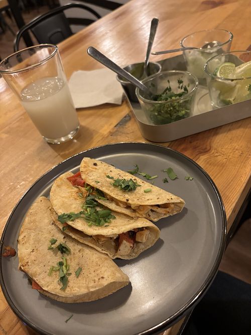 Delicious tacos and horchata!  at Britches Puebla in Puebla