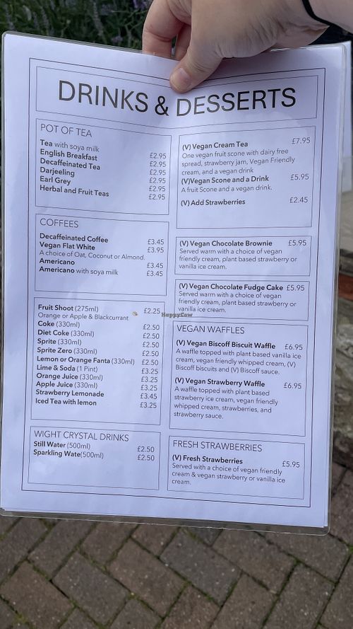 Vegan drinks & desserts menu  at Old World Tea Rooms in Ventnor