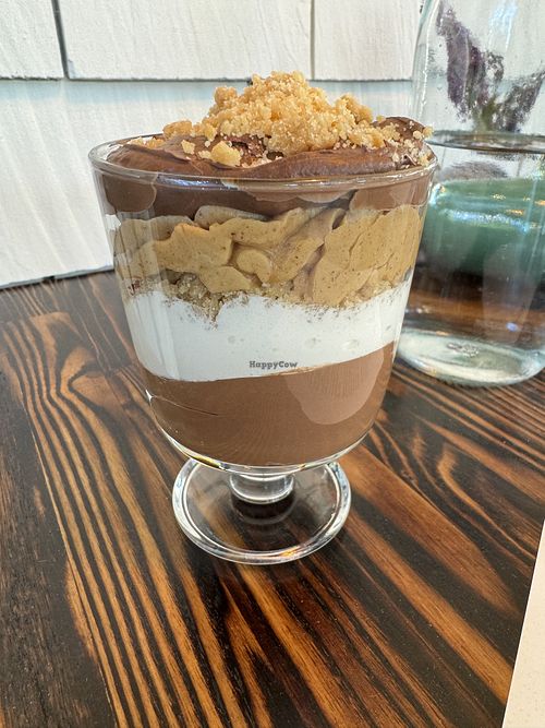 Chocolate mousse & peanut butter crumble parfait  at goatlandia kitchen in Sebastopol