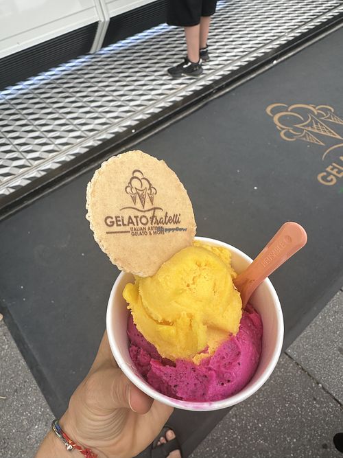 Mango & dragonfruit sorbet, nothing special in taste  at Fratelli Gelato & Pizza in Kosice