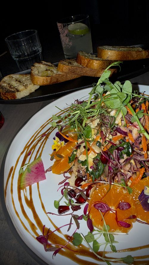 Salad, sourdough, Margherita   at The Raven Room in Whistler