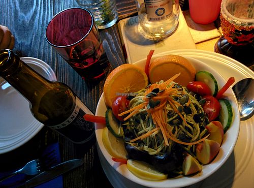 Raw pesto noodle salad at Radost Fina Kuhinjica in Belgrade