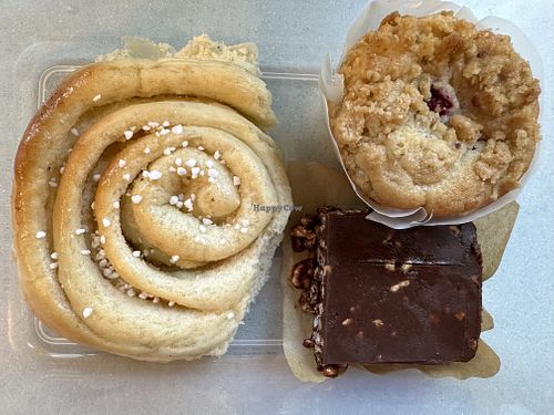 Almond swirl, raspberry muffin and a nut bar   at Cacau Bakery in Santa Rosa