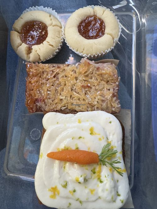 Cloudberry cookies, raspberry tosca & carrot cakee  at Cacau Bakery in Santa Rosa