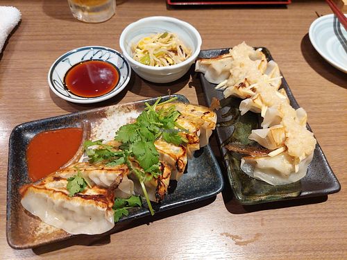 Coriander gyoza and ginger gyoza at Pariking in Kanazawa