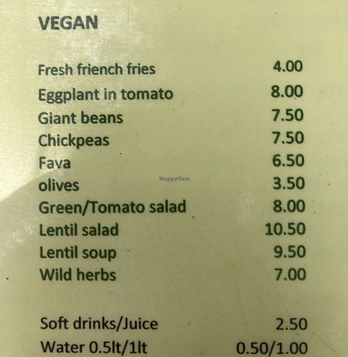 Vegan menu (2024)  at Ta Lytrata in Lefkada