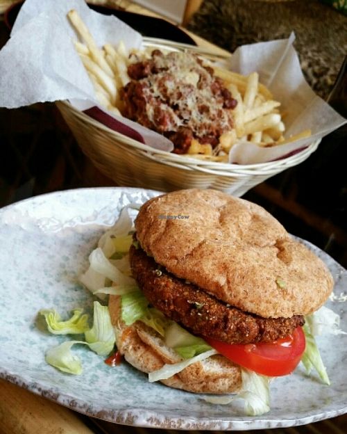 vegan burger and chili cheese fries at Two-Bit Villains in Adelaide