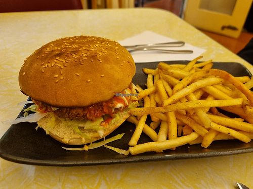 Buffalo Chicken burger and fries at Two-Bit Villains in Adelaide