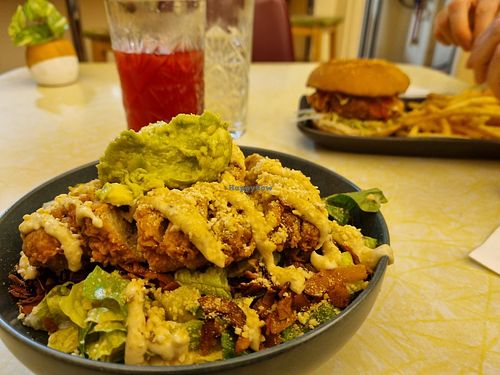 Ceasar salad, Rasberry Soda, Cream Soda, Buffalo Chicken burger and chips at Two-Bit Villains in Adelaide