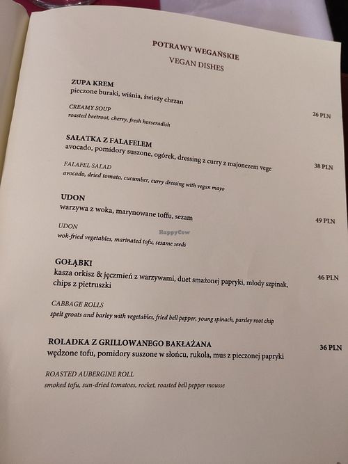 Menu at Refectory in Ryn