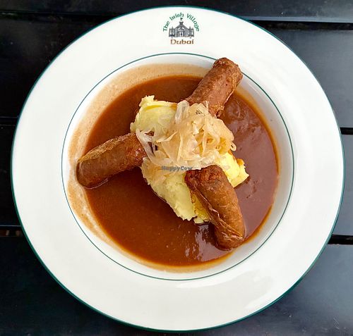 Vegan sausage and mash  at The Irish Village in Dubai