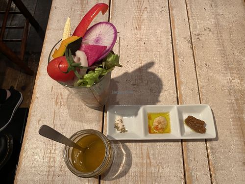 Salad with dips and dressing at AIN SOPH.Journey in Tokyo